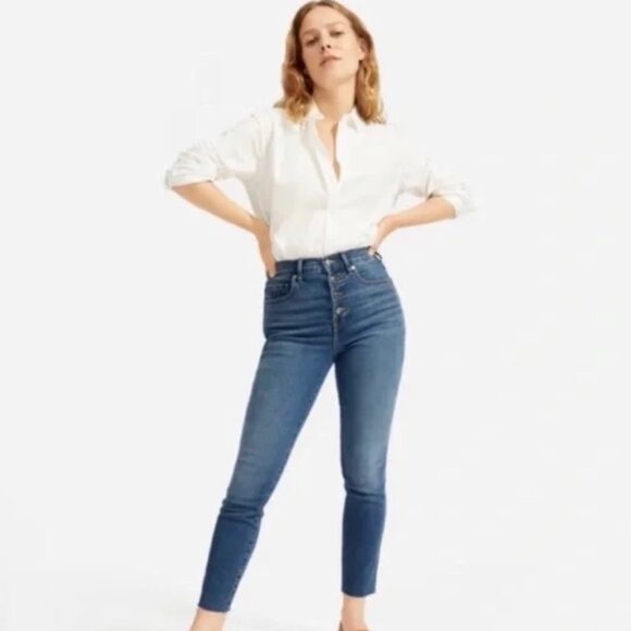 Everlane The Vintage Skinny Jean Button Front Raw Hem Size 28 Ankle - Picture 1 of 15